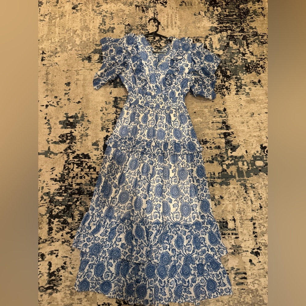 Blue and white printed maxi dress